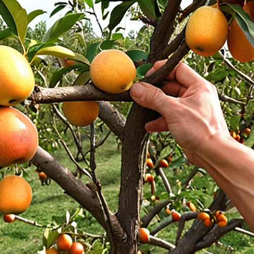 **Pruning for Healthy Growth:** An image showing hands pruning a fruit tree after harvest, focusing on removing damaged branches to encourage new growth.